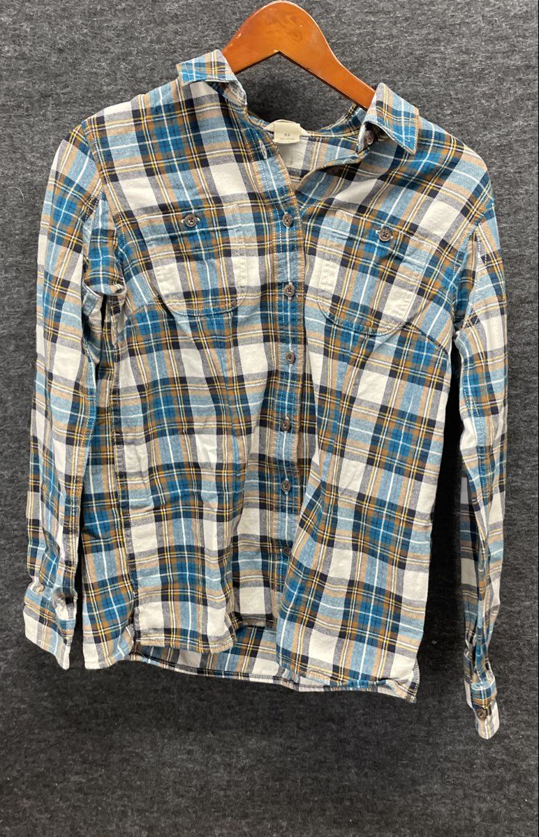 Duluth Trading Co Women's Blue Plaid Flannel Button Up Shirt 100% Cotton Sz XS