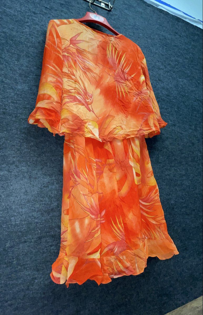 Vintage Y2K Robbie Bee Women's Orange Tropical Ruffle Dress & Jacket Set NWT S
