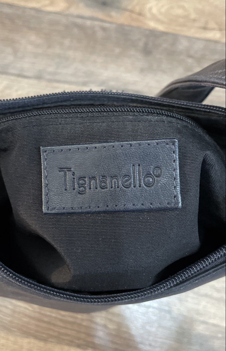 Tignanello Dark Navy Blue Leather Hobo Shoulder Bag Silver Hardware