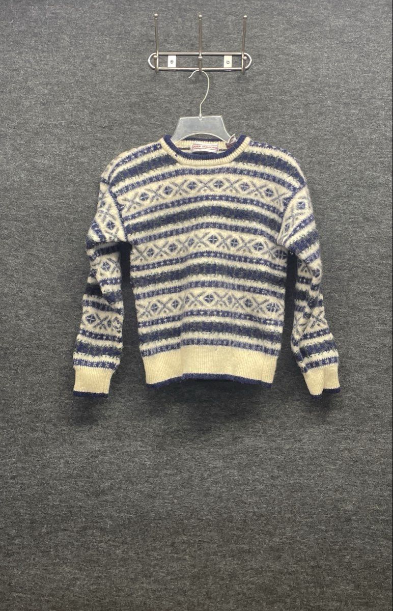 Vintage 90s John Ashford Boys Blue Fair Isle Nordic Wool Shetland Sweater Sz L