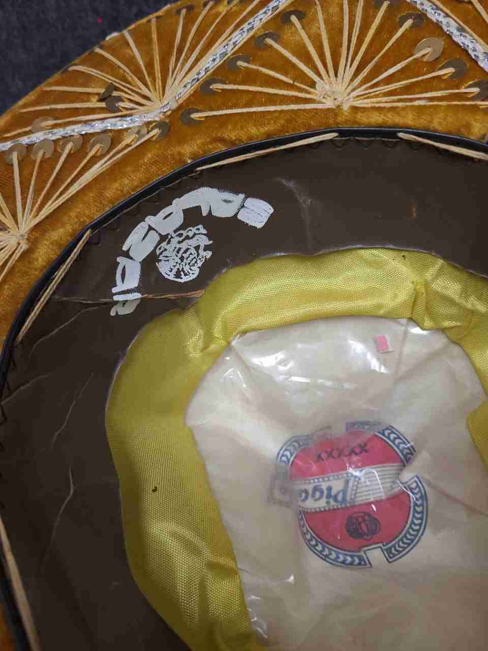 Vintage Salazar Pigalle Mexican Sombrero Charro Hat Gold Velvet Embroidered