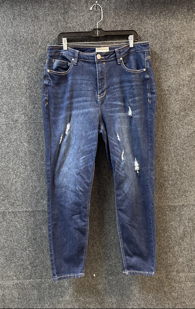 Eloquii Women's Blue Distressed Viola Fit Tapered Skinny Denim Jeans Sz 16V