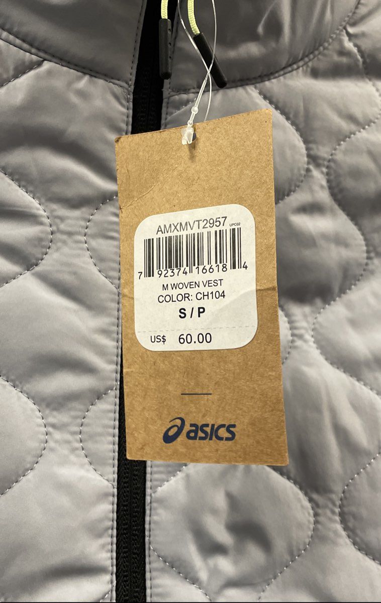 Asics Men's Grey Woven Quilted Full Zip Mock Neck Running Vest Sz S NWT