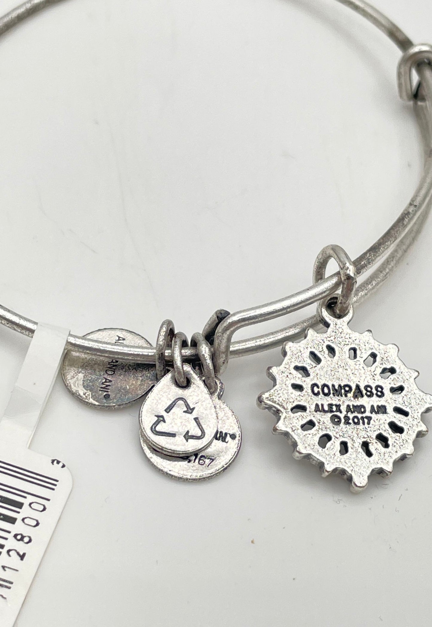 Alex And Ani 925 Sterling Bangle Bracelet W/ Mixed Metal Charms (In Box) 9.3g