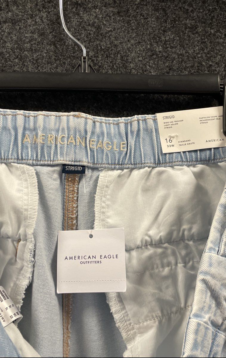 American Eagle Women's Strigid Wide Leg Trouser Light Blue Pleated NWT Sz 16