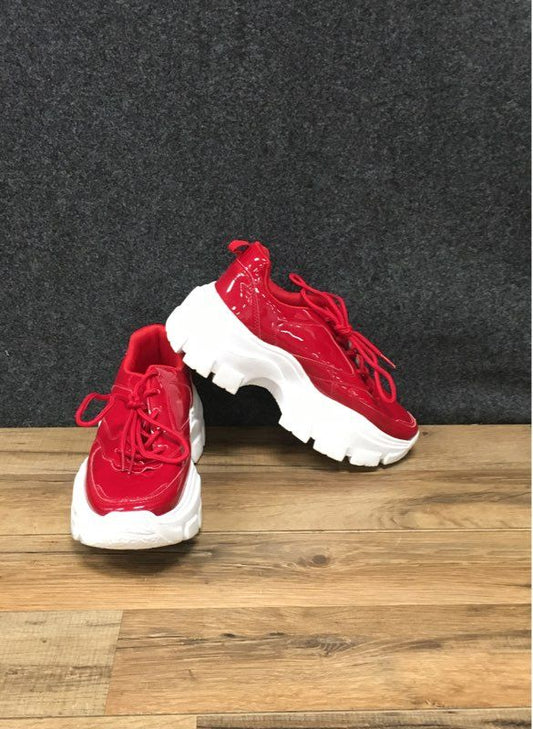 Lucky Step Red Patent Leather Chunky Platform Sneakers Women's Size 7
