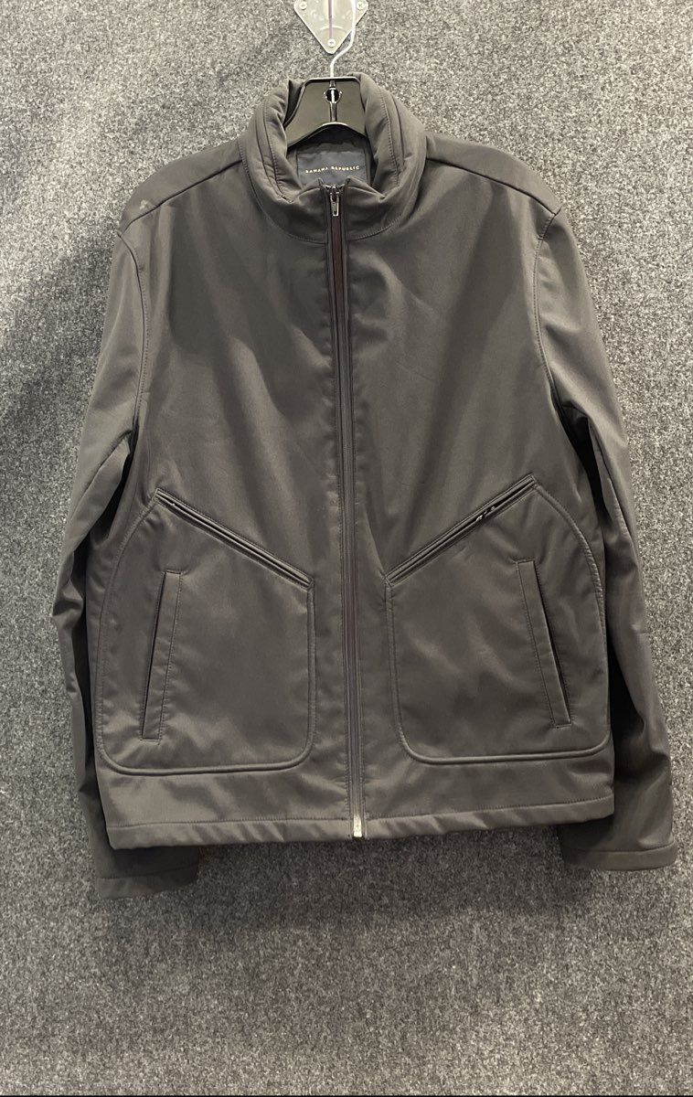 Banana Republic Men's Black Tech Stretch Full Zip Jacket Packable Hood Sz M