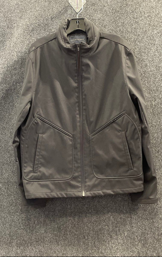Banana Republic Men's Black Tech Stretch Full Zip Jacket Packable Hood Sz M