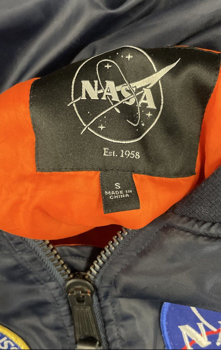 NASA Men's Navy MA-1 Flight Bomber Jacket 100th Space Shuttle Mission Patch S