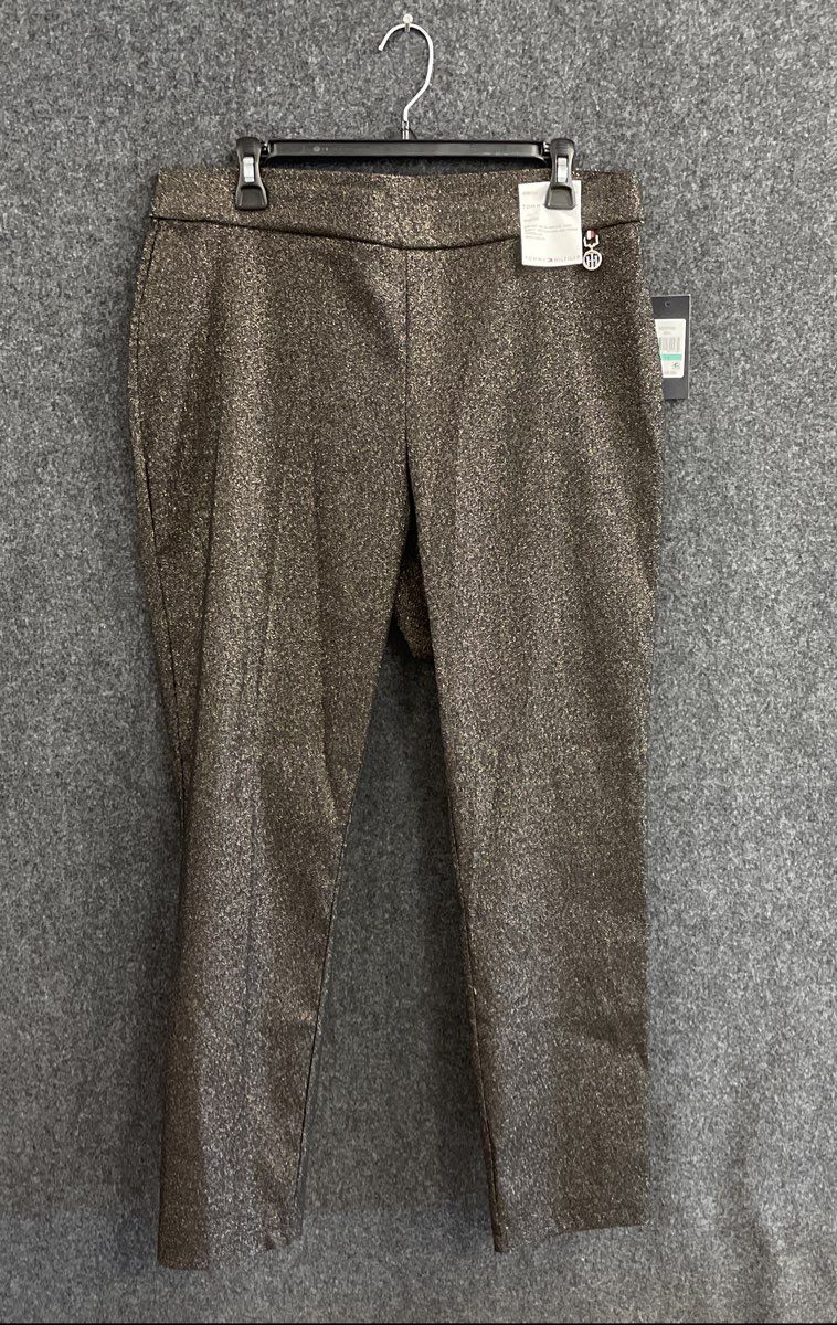 Tommy Hilfiger Women's Stretch Tapered Ankle Pants Bronze Metallic NWT Size 16