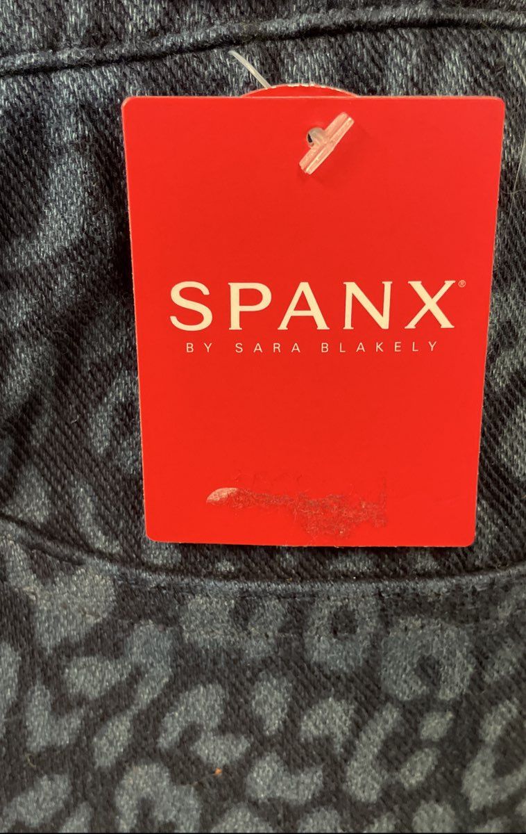 Spanx Women's Blue Black Leopard Print Ankle Skinny Jeans Sz L NWT