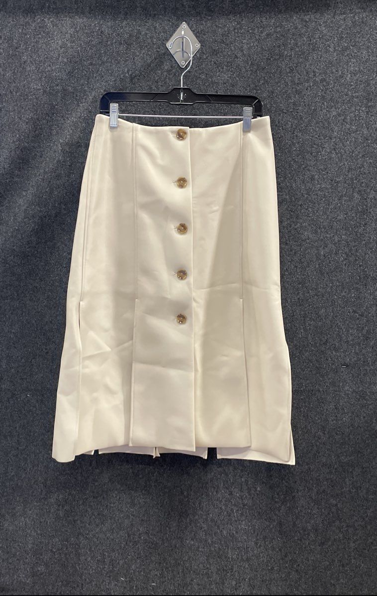 Banana Republic Women's Cream Genuine Leather Button Panelled Skirt Size 10