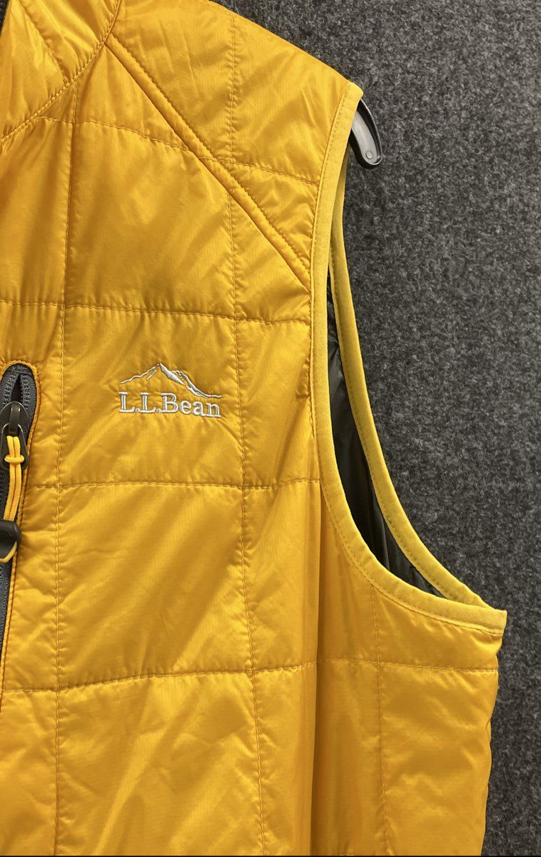 L.L. Bean Men's PrimaLoft Packaway Puffer Vest Yellow Insulated Full Zip Sz L