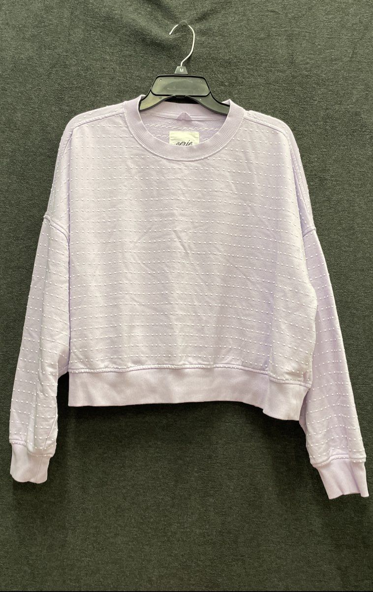 Aerie Women's Lavender Purple White Textured Dot Sweatshirt Sz L