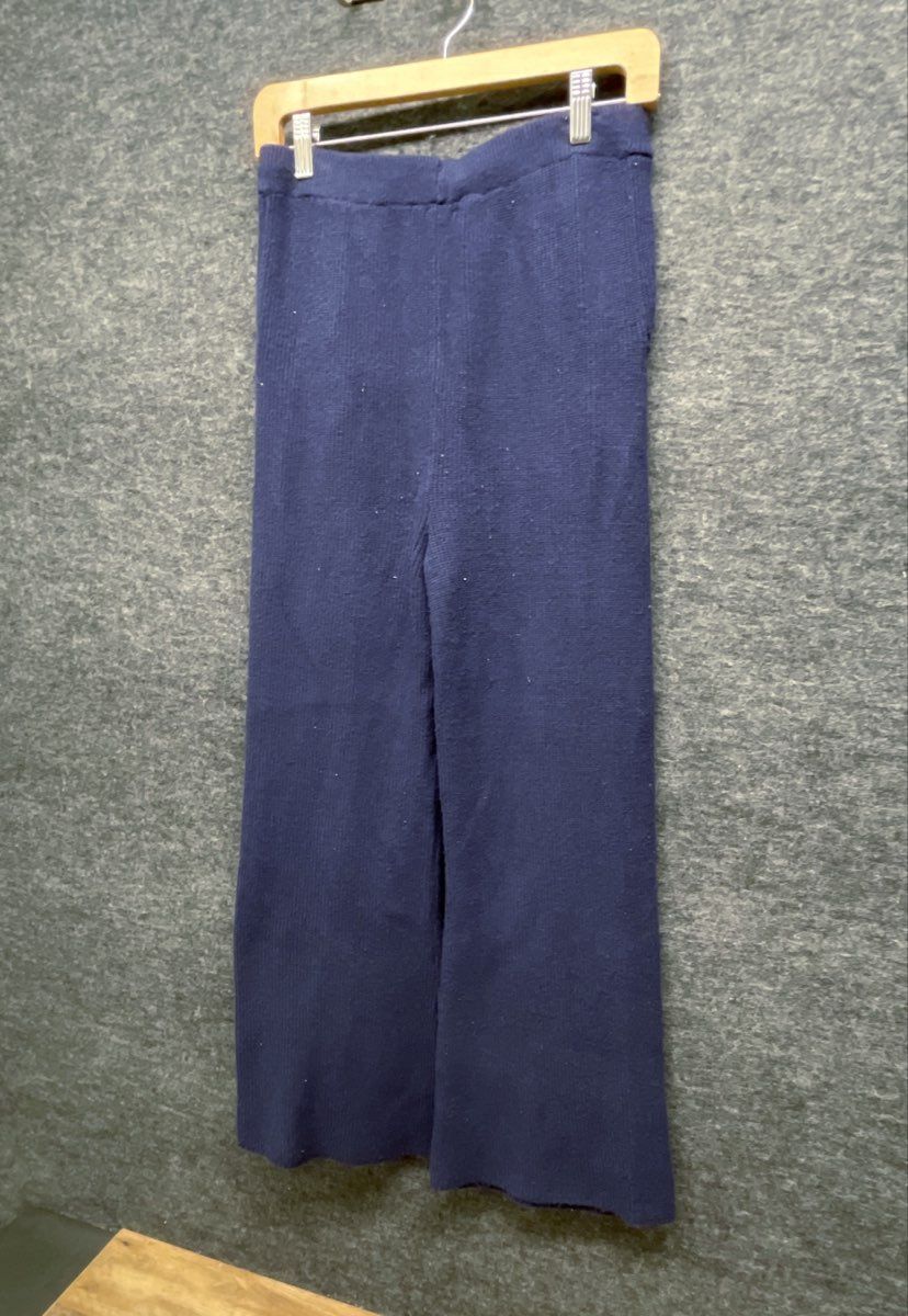 Pink Rose Women's Navy Blue Striped 1/4 Zip Sweater Vest Wide Leg Pant Set Sz M