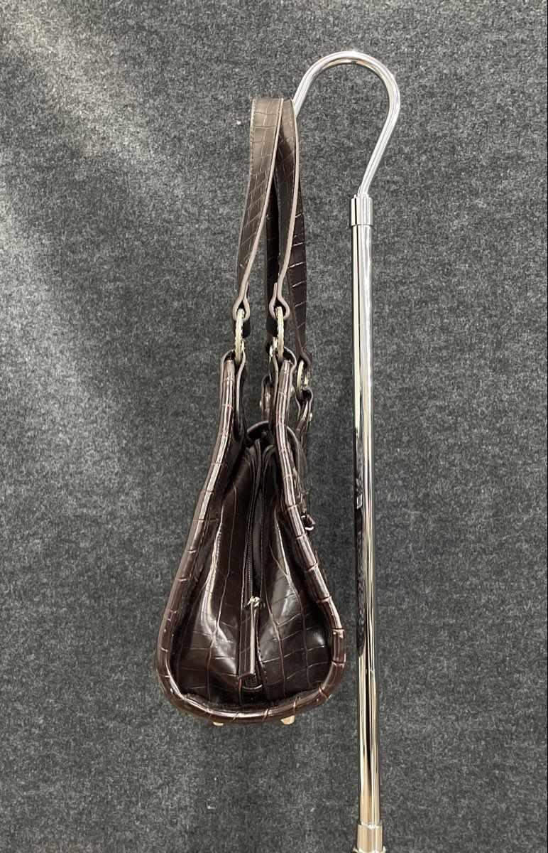 Coldwater Creek Brown Woven Leather Hobo Bag Croc Trim Silver Heart Medallion