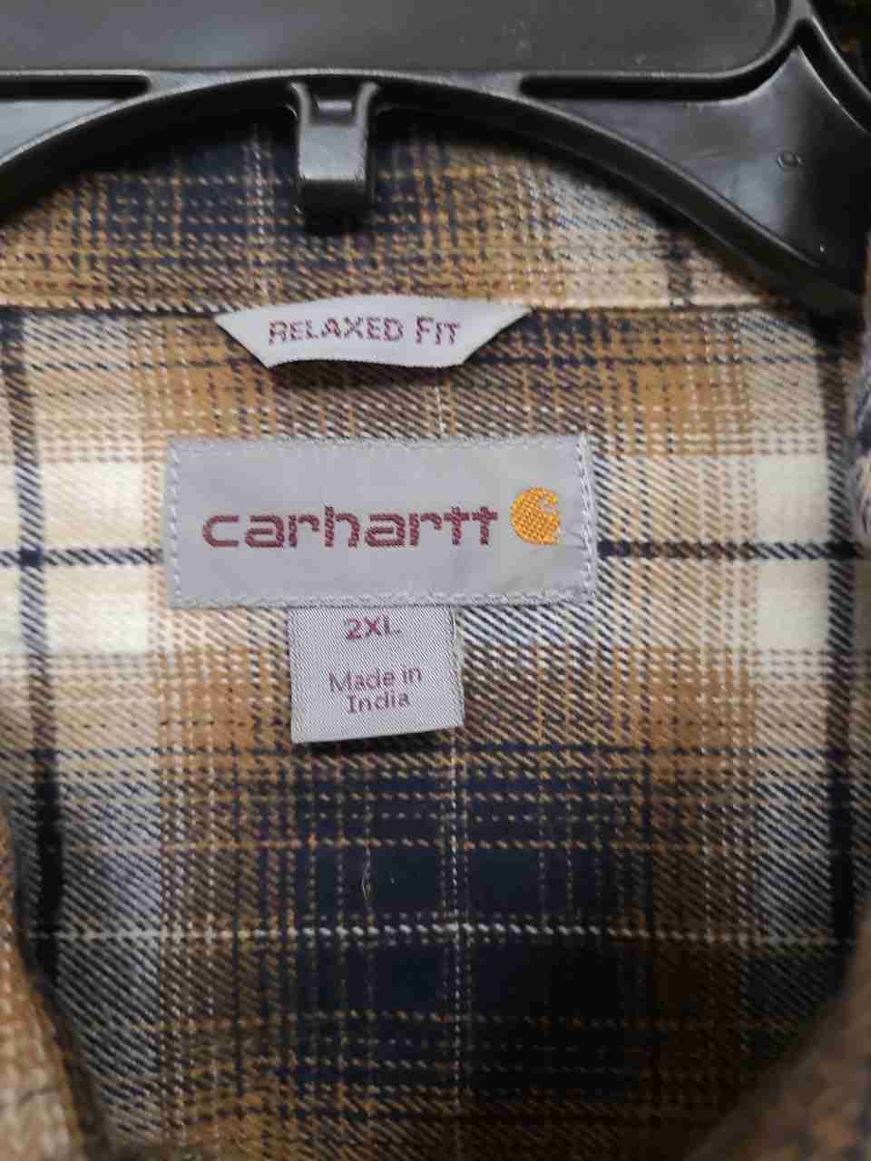 Carhartt Men's Brown Navy Plaid Relaxed Fit Flannel Button Down Shirt Sz 2XL