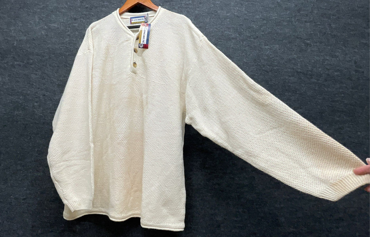 Vintage 90s Concrete Henley Waffle Knit Sweater Cream Streetwear NWT Sz L