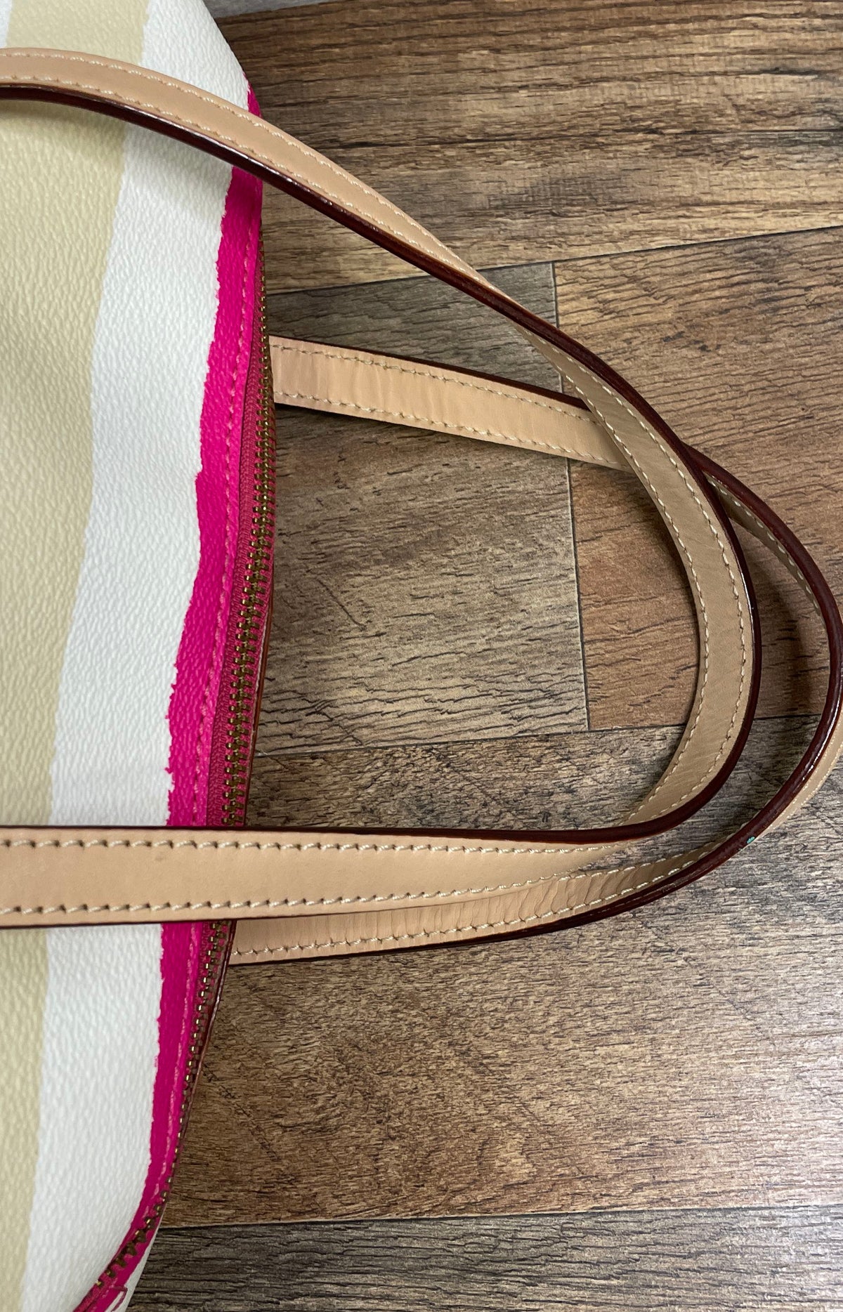 Kate Spade Pink White Cream Striped Leather Satchel Bag Gold Hardware