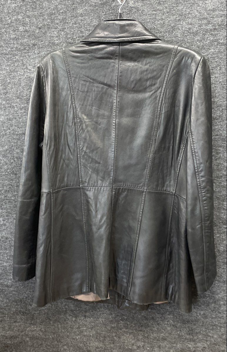 Reaction Kenneth Cole Women's Black Leather Double Breasted Trench Coat Sz L