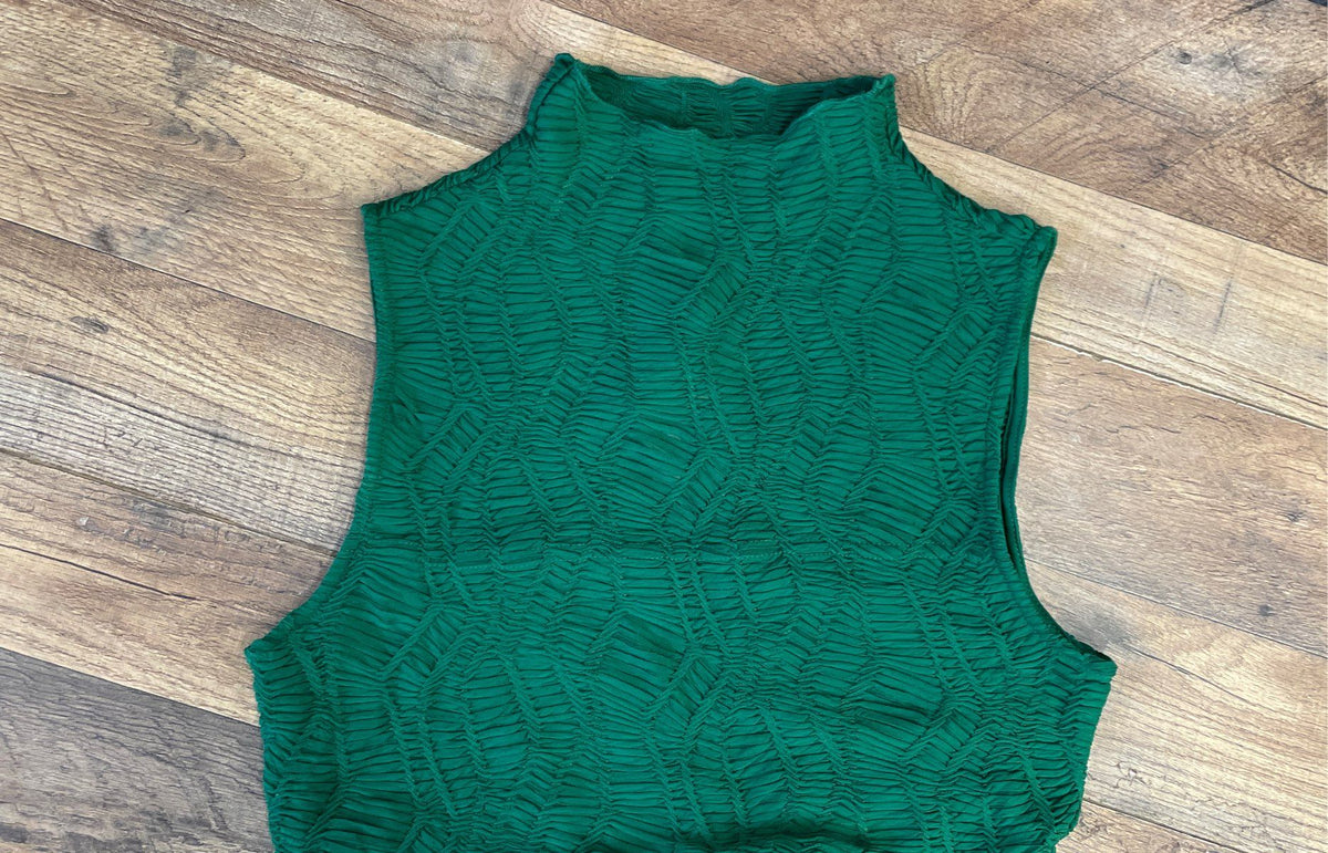 House of Harlow 1960 Women's Green Textured Mock Neck Sleeveless Dress Sz S NWT