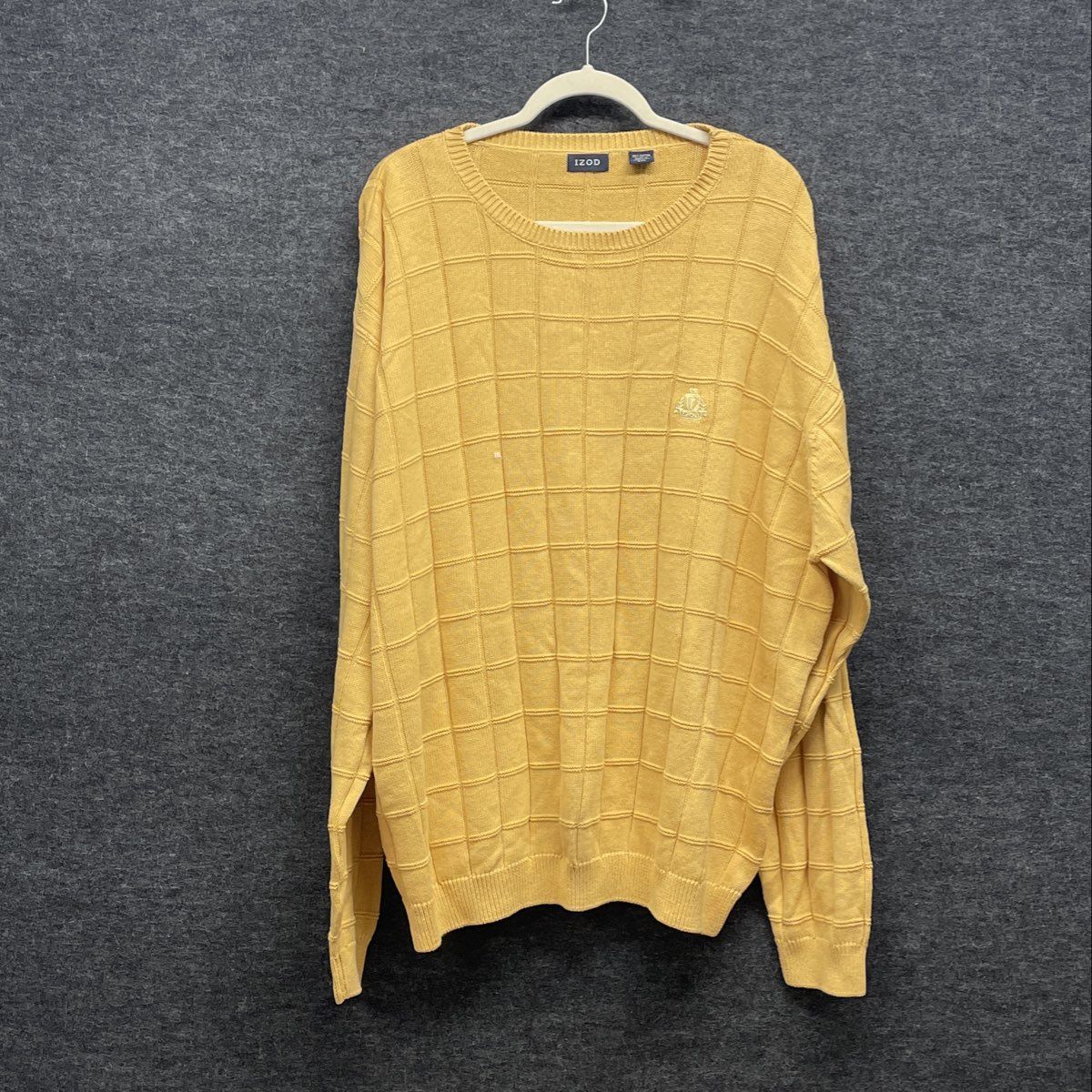 Izod Men's Yellow Grid Textured 100% Cotton Crewneck Sweater Sz 2XL