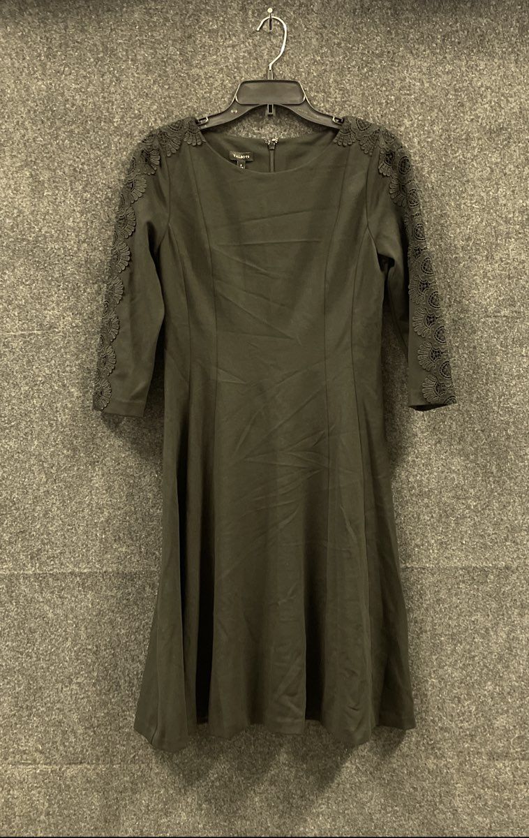 Talbots Women's Black Lace Sleeve Fit and Flare Dress NWT Size 2