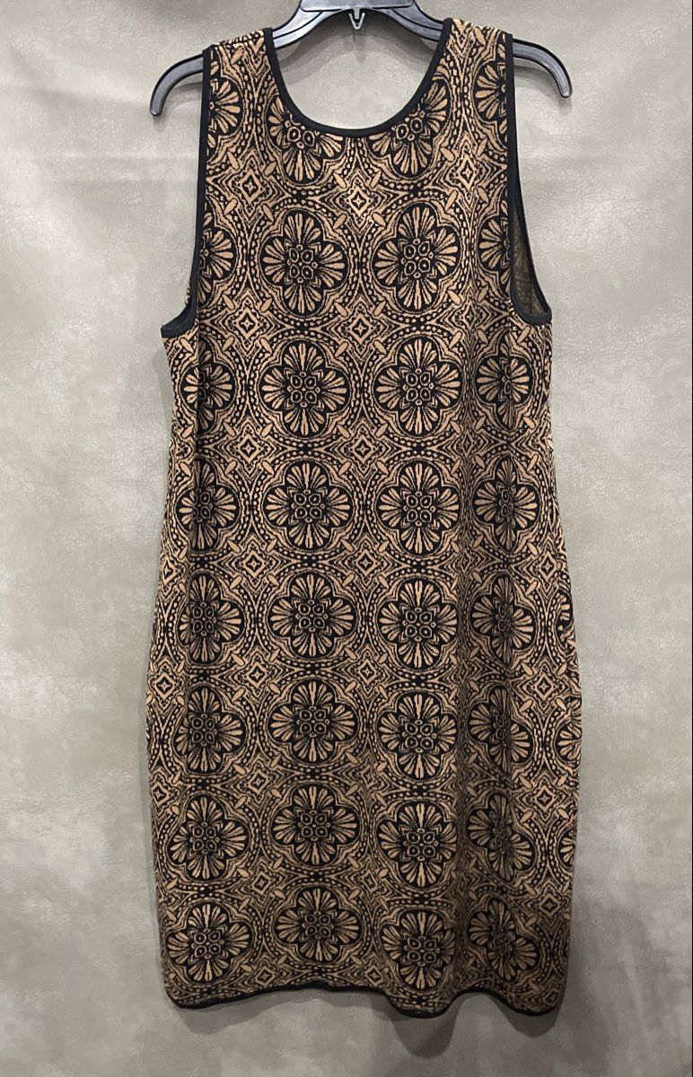 Charter Club Women's Brown Black Geometric Knit Sleeveless Shift Dress Sz XL