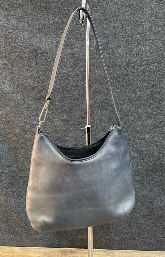 Tignanello Dark Navy Blue Leather Hobo Shoulder Bag Silver Hardware