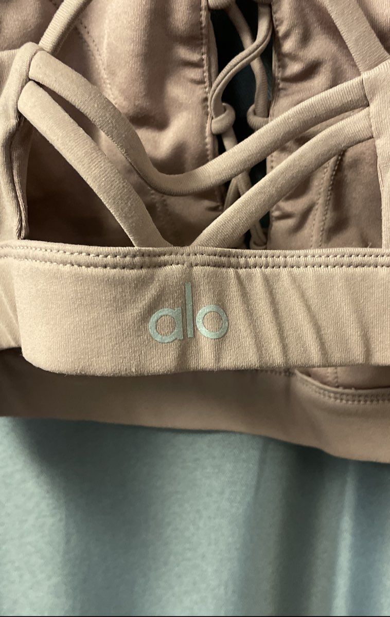 Alo Yoga Women's Smoky Quartz Lace Up Sports Bra Strappy Halter Sz M
