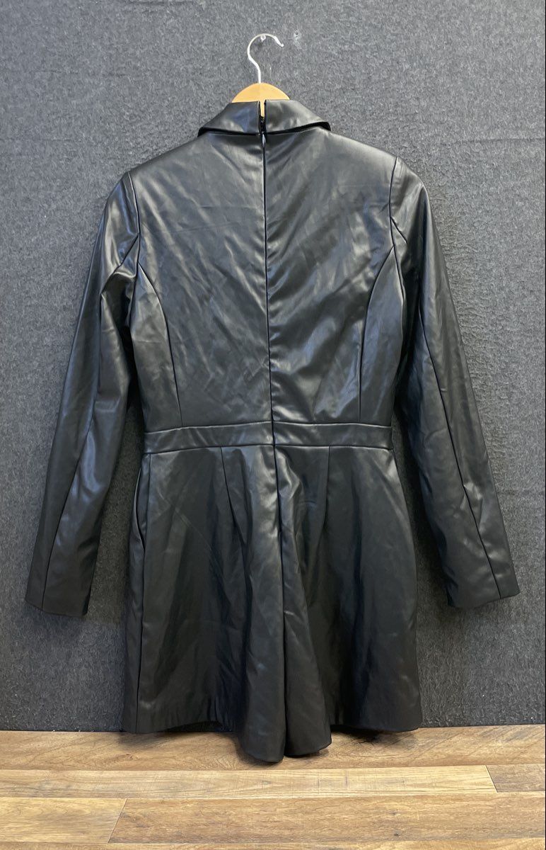 Bebe Women's Black Vegan Leather Cross Front Long Sleeve Romper NWT Sz 8