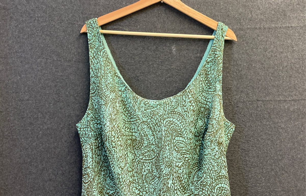 Jones Studio Women's Teal Green Paisley Ruffled Tiered Maxi Dress Sz 20W