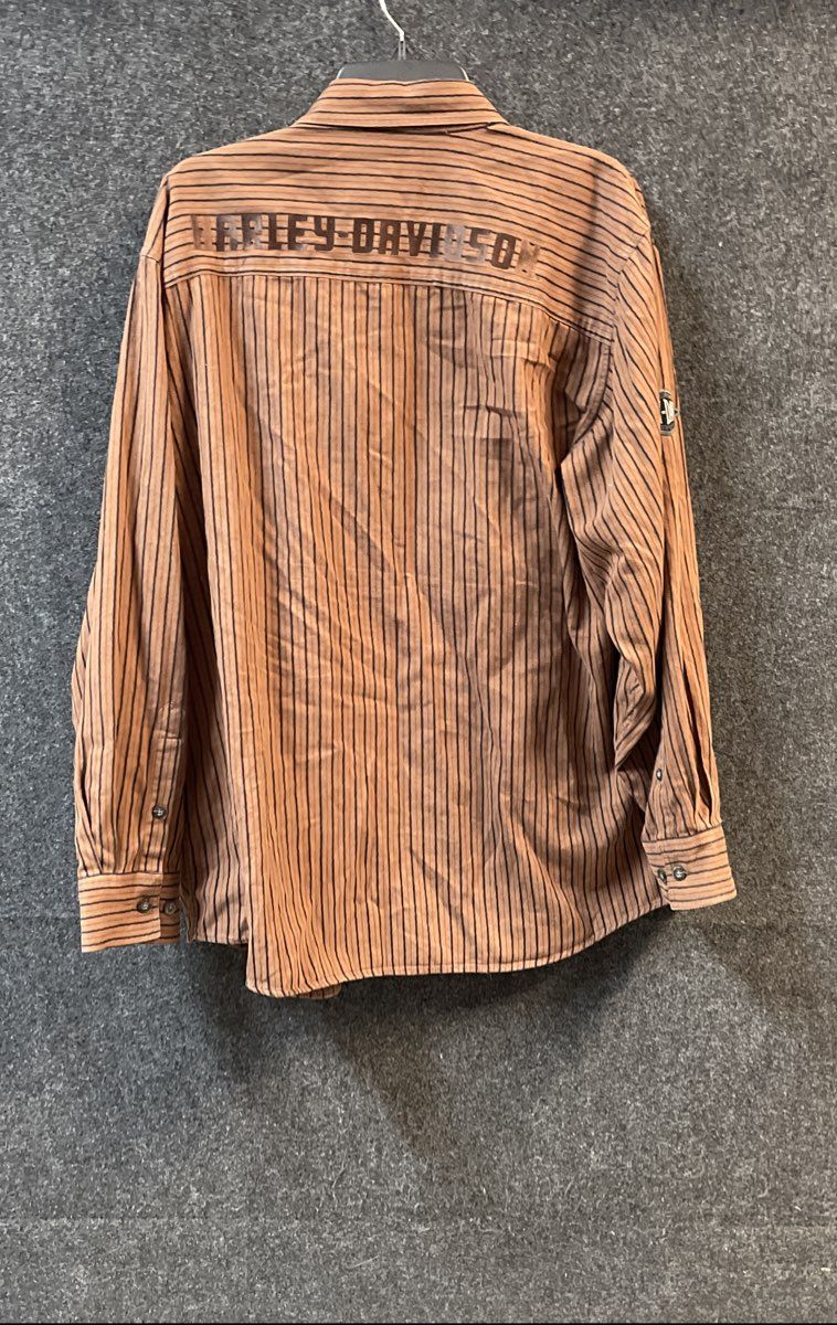 Vintage 00s Harley-Davidson Striped Embroidered Back Work Shirt Sz XL