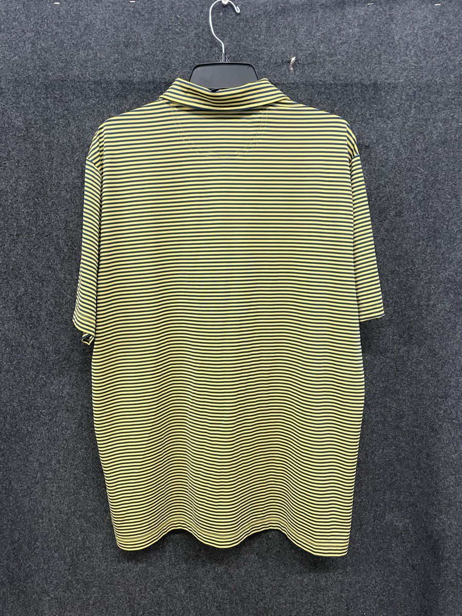 Crown & Ivy Men's Yellow Navy Striped Short Sleeve Stretch Polo Shirt Sz L