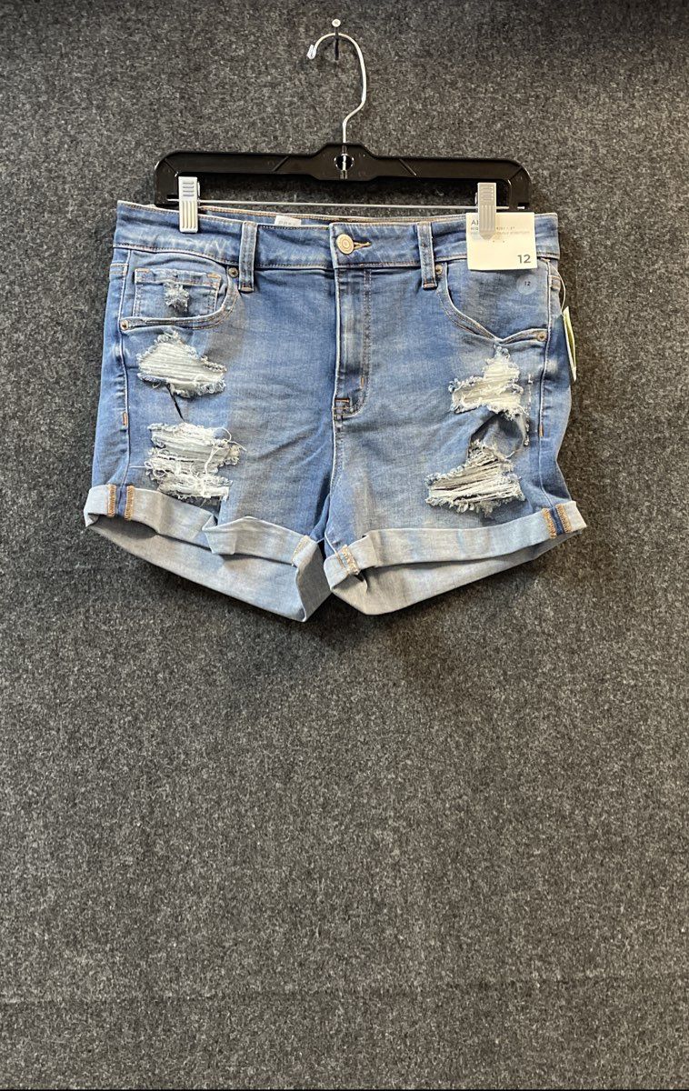 Aeropostale Women's Blue High Rise Midi Denim Shorts Distressed Ripped NWT Sz 12