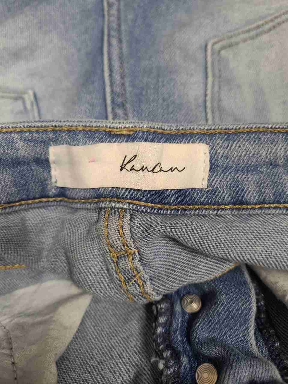 Kancan Women's Light Wash High Rise Button Fly Flare Raw Hem Jeans Size 7/27