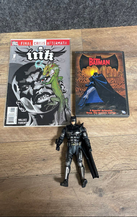 DC Comics Batman Lot 3 Pcs Action Figure Comic Book & The Batman DVD