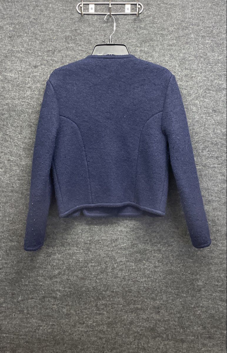 Vintage 80s Carroll Reed Women's Navy Blue Boiled Wool Cardigan Sweater Sz 14