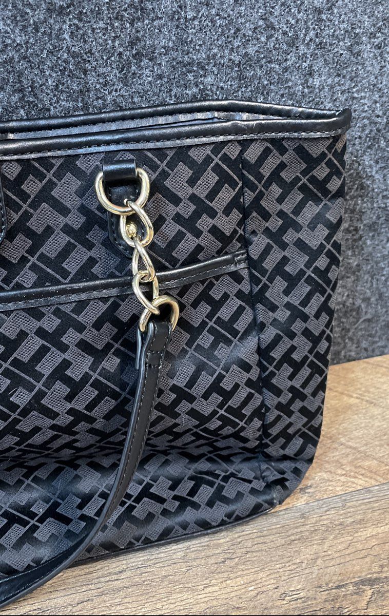 Tommy Hilfiger Black Monogram Jacquard Large Tote Bag Gold Hardware