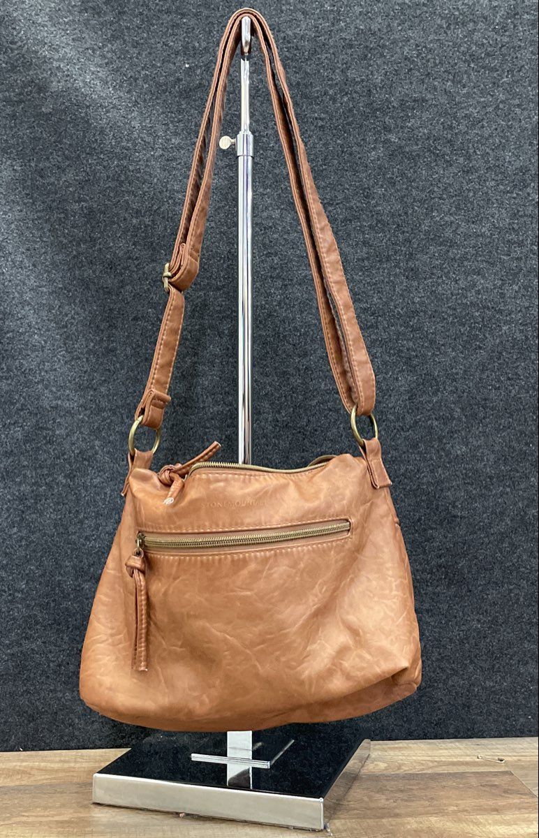 Stone Mountain Brown Leather Multi-Pocket Crossbody Shoulder Bag