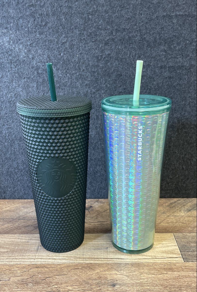 Starbucks Green Studded & Iridescent Tumbler Cold Cup 2 Piece Lot 24oz