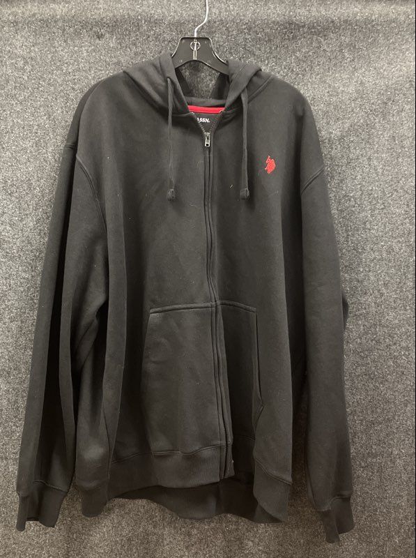 U.S. Polo Assn. Men's Full Zip Fleece Hoodie Black Embroidered Logo NWT Sz 3XL