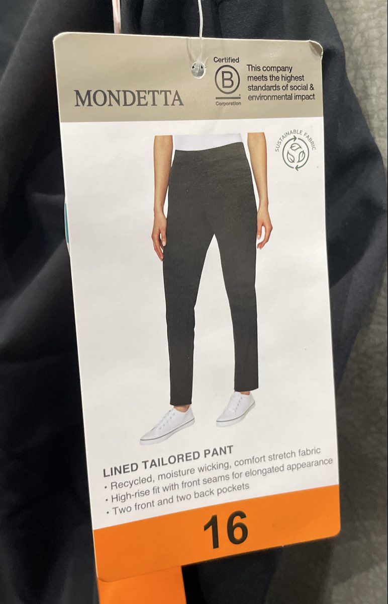 Mondetta Women's Black Lined Tailored Pants High-Rise Stretch Recycled NWT Sz 16