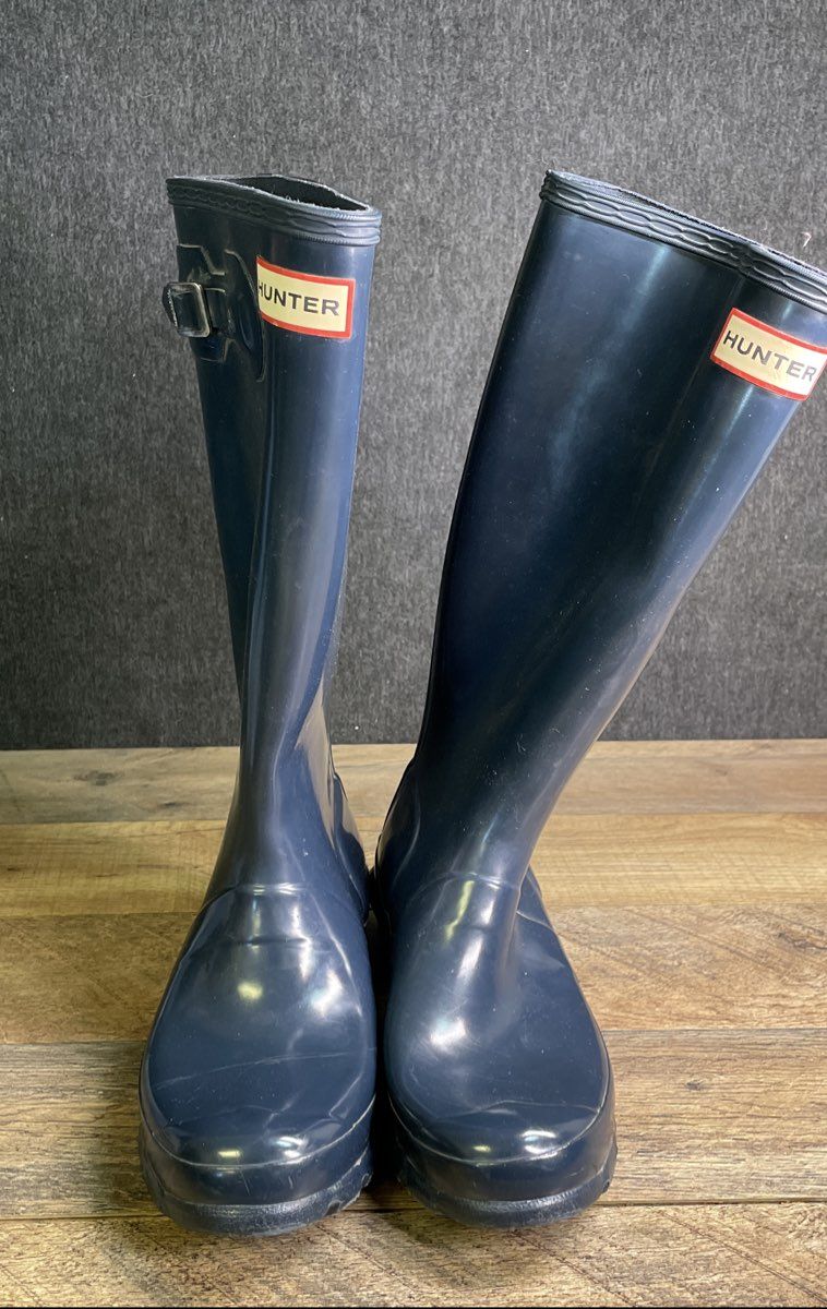 Hunter Original Tall Gloss Navy Blue Youth Rain Boots Size 4B/5G
