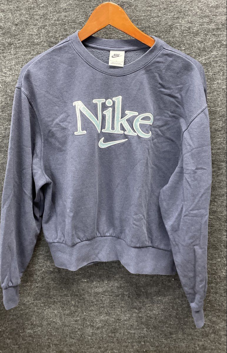 Nike Women's Blue Crewneck Sweatshirt Fleece Relaxed Fit Logo Sz L