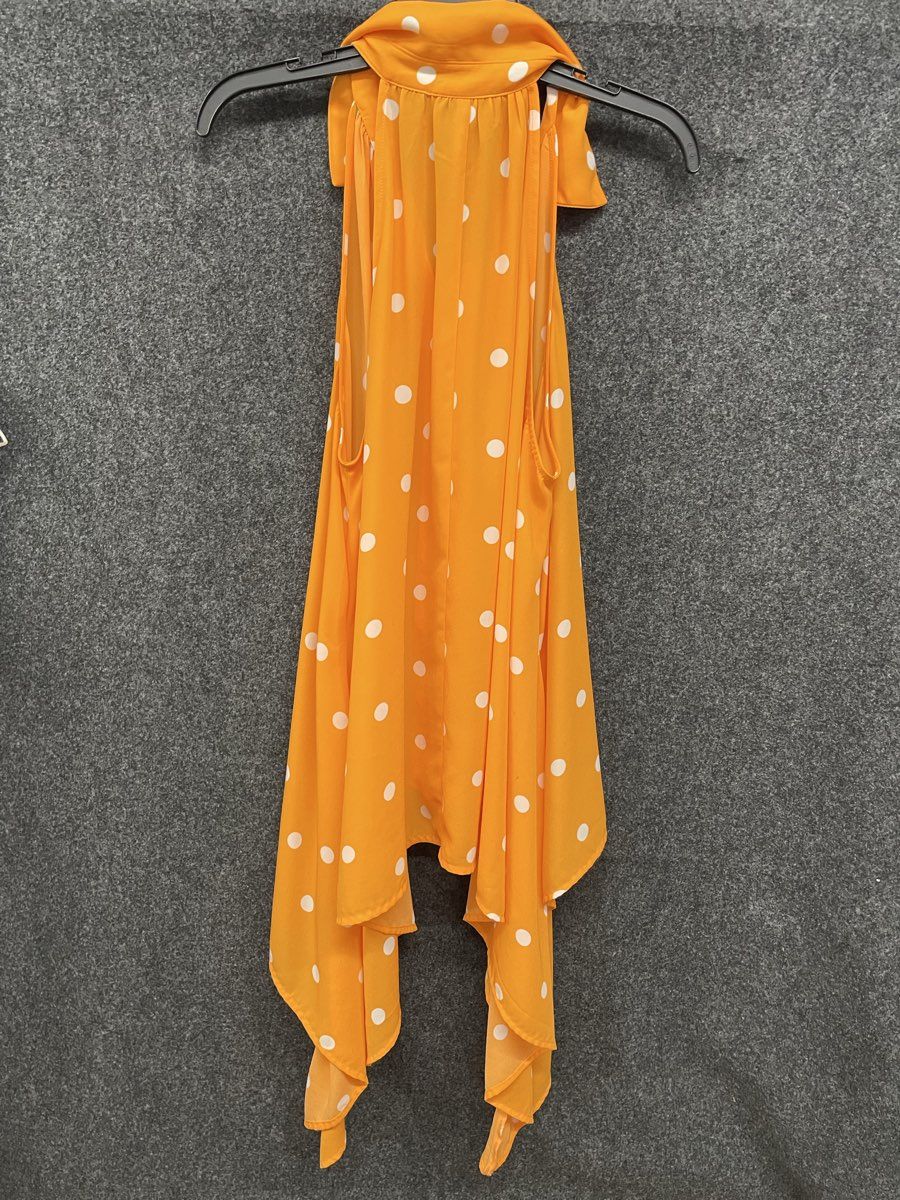 7th Avenue Design Studio Women's Orange Polka Dot Sleeveless Blouse Sz L