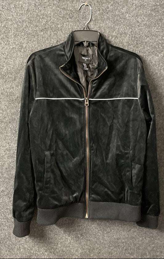 Forever 21 Men's Black Velour Full Zip Stripe Track Jacket Size M