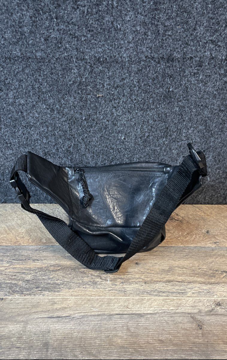 Vintage Totes Black Leather Fanny Pack Waist Bag Multi Pocket Adjustable