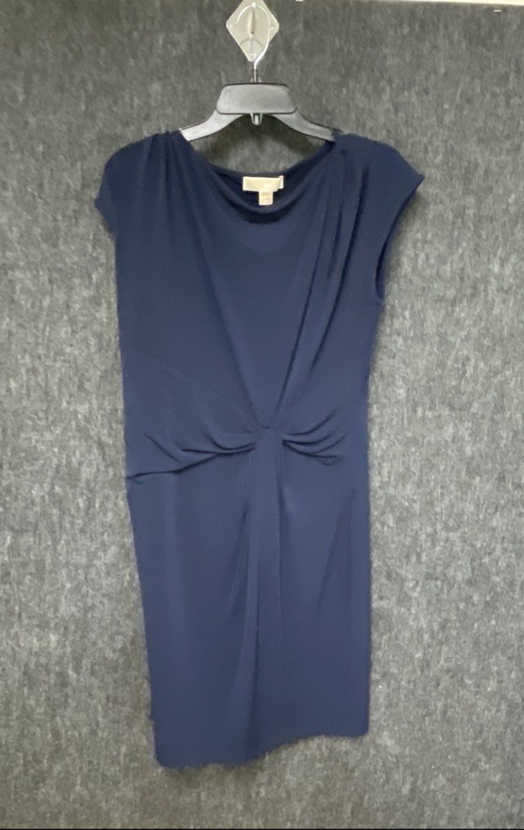 Michael Kors Women's Navy Blue Twist Front Cap Sleeve Drape Neck Dress Sz M