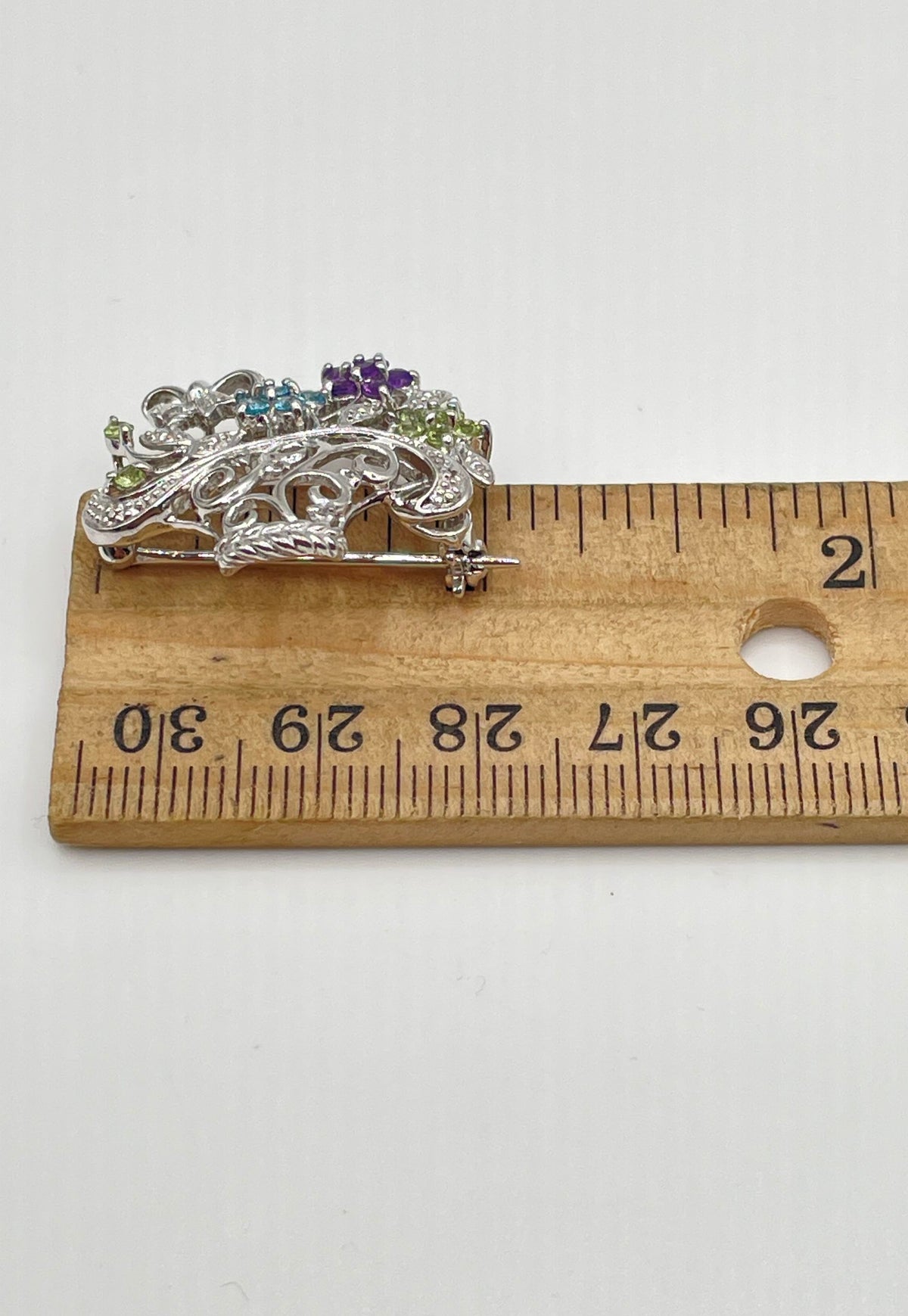 925 Sterling Multicolor Stone Flower Basket Brooch Pin Mixed Metal Back 5.3g